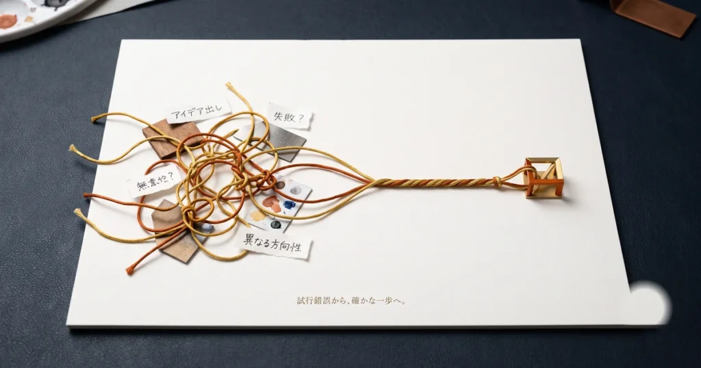 DTMスクールと独学の違い|2026年、後悔しない学び方の選び方 11 絡まった紐が一本にまとまり確かな一歩へと向かうイメージ