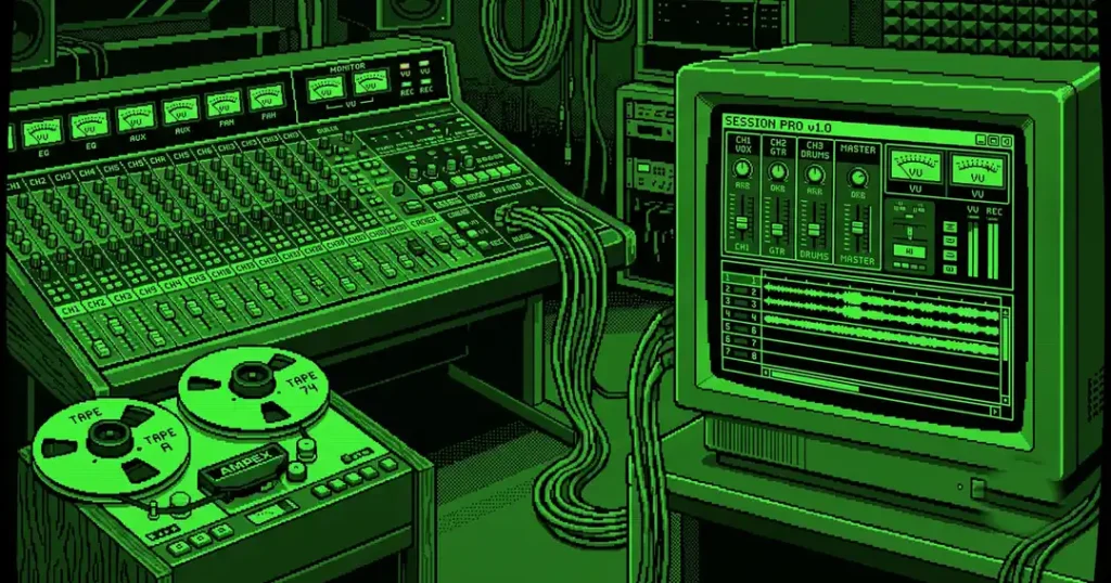 音がスピーカーから出るまで|DTMの信号の通り道をゼロから 8 1970年代のミキシングコンソールとDAW画面の対比|配線がソフトになった構造